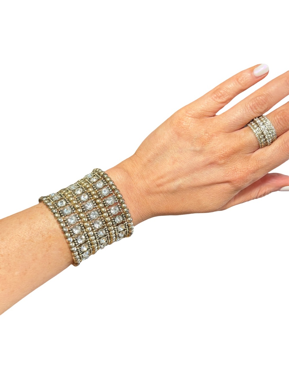 ⚜️🪩 Elegant Crystal Elastic Gold Diamond Bracelet Sparkle Statement Stretch 🪩⚜️